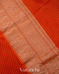 Rust Orange Checkered Pure Kora Silk Saree