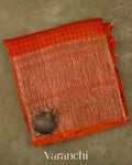 Rust Orange Checkered Pure Kora Silk Saree