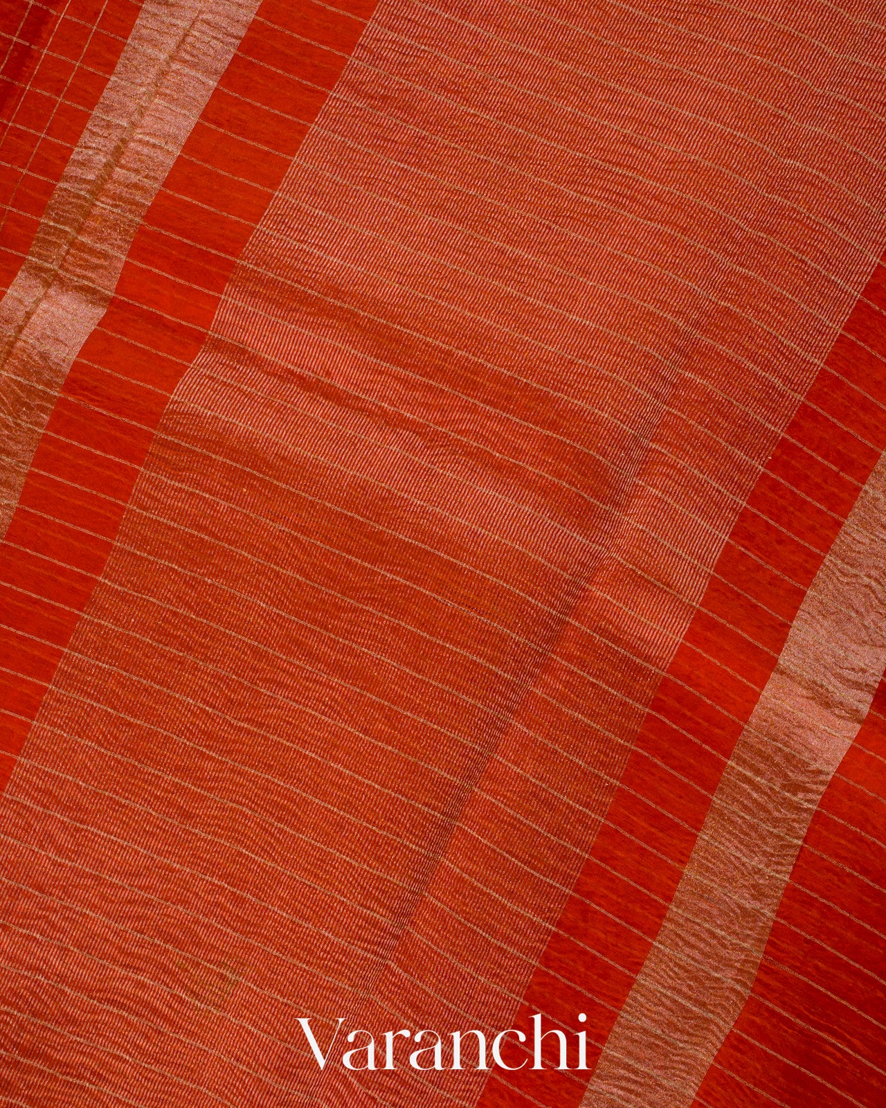 Rust Orange Checkered Pure Kora Silk Saree