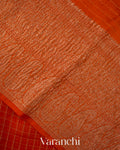 Rust Orange Checkered Pure Kora Silk Saree