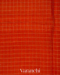 Rust Orange Checkered Pure Kora Silk Saree