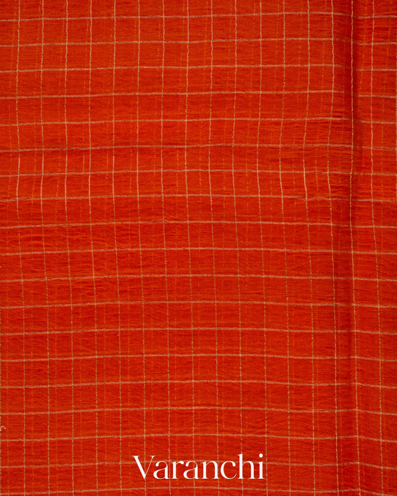 Rust Orange Checkered Pure Kora Silk Saree