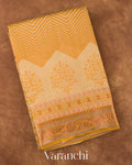 Mustard Yellow Chevron Striped Pure Silk Cotton Tissue Saree