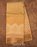 Mustard Yellow Chevron Striped Pure Silk Cotton Tissue Saree