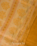 Mustard Yellow Chevron Striped Pure Silk Cotton Tissue Saree