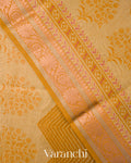 Mustard Yellow Chevron Striped Pure Silk Cotton Tissue Saree