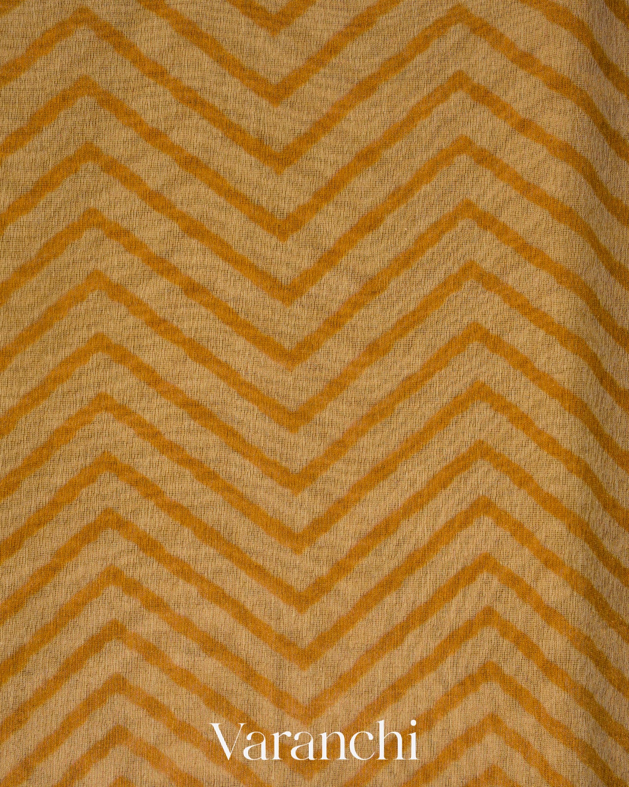 Mustard Yellow Chevron Striped Pure Silk Cotton Tissue Saree