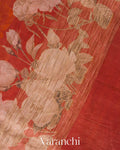 Burnt Orange Floral Digital Printed Pure Silk Cotton Tissue Handloom Saree