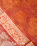 Burnt Orange Floral Digital Printed Pure Silk Cotton Tissue Handloom Saree