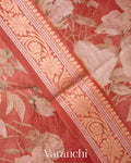 Burnt Orange Floral Digital Printed Pure Silk Cotton Tissue Handloom Saree