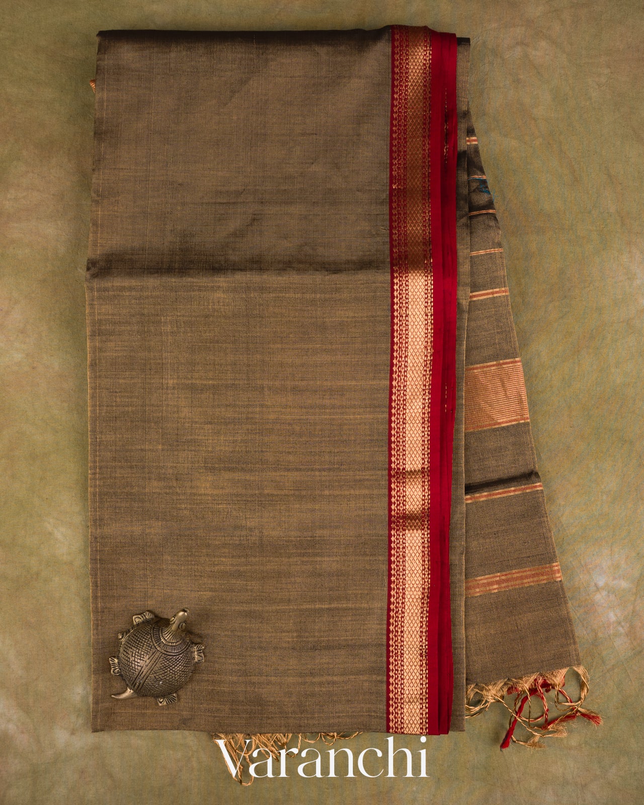 Olive Brown Pure Maheshwari Silk Cotton Handloom Saree