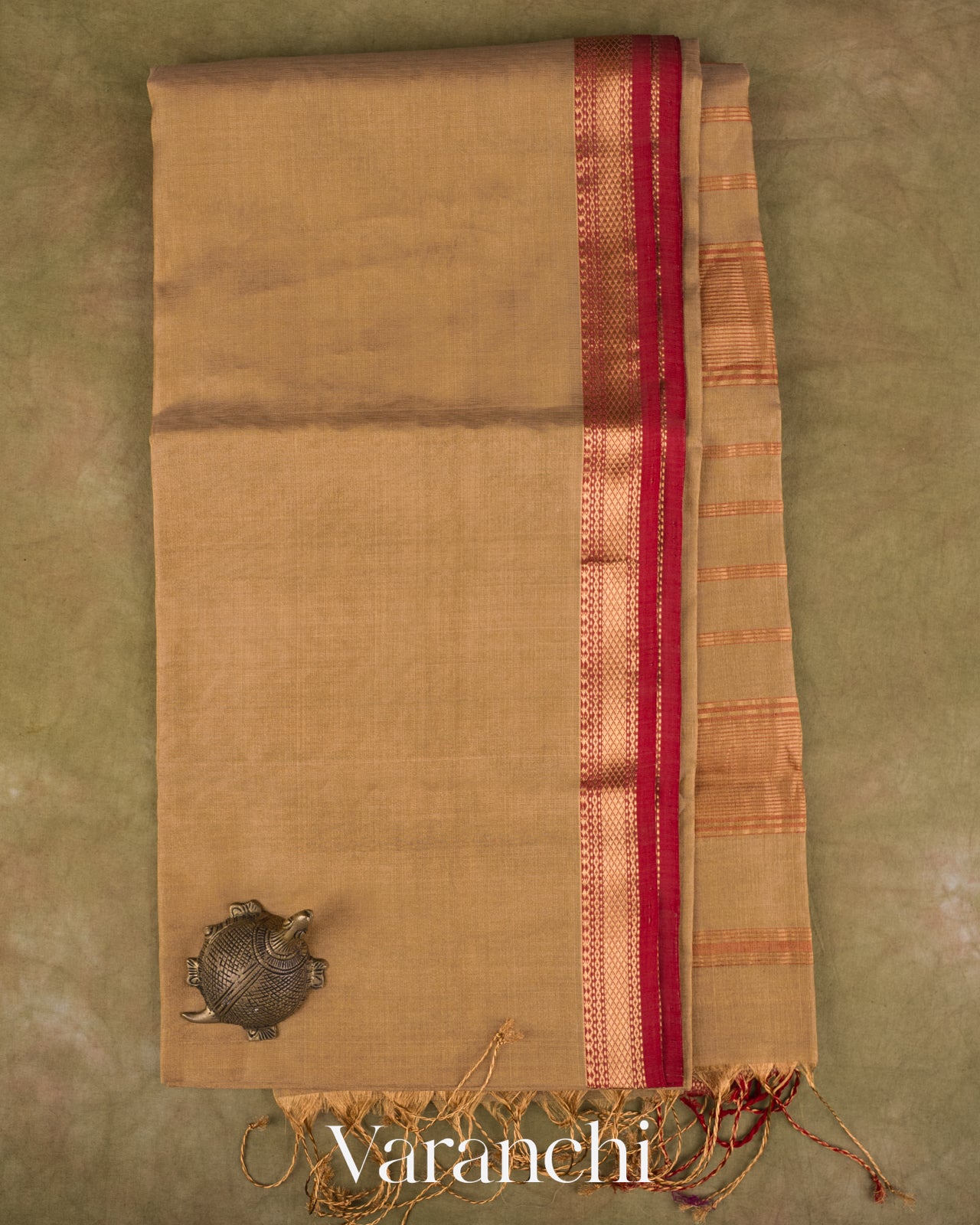 Wheat Beige Pure Maheshwari Silk Cotton Handloom Saree