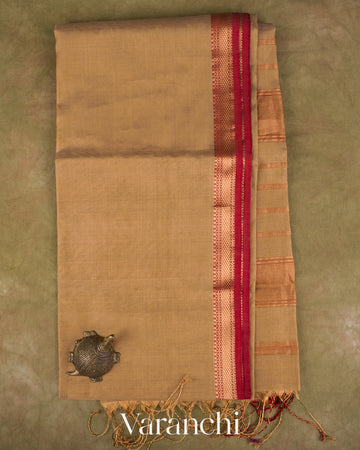 Wheat Beige Pure Maheshwari Silk Cotton Handloom Saree