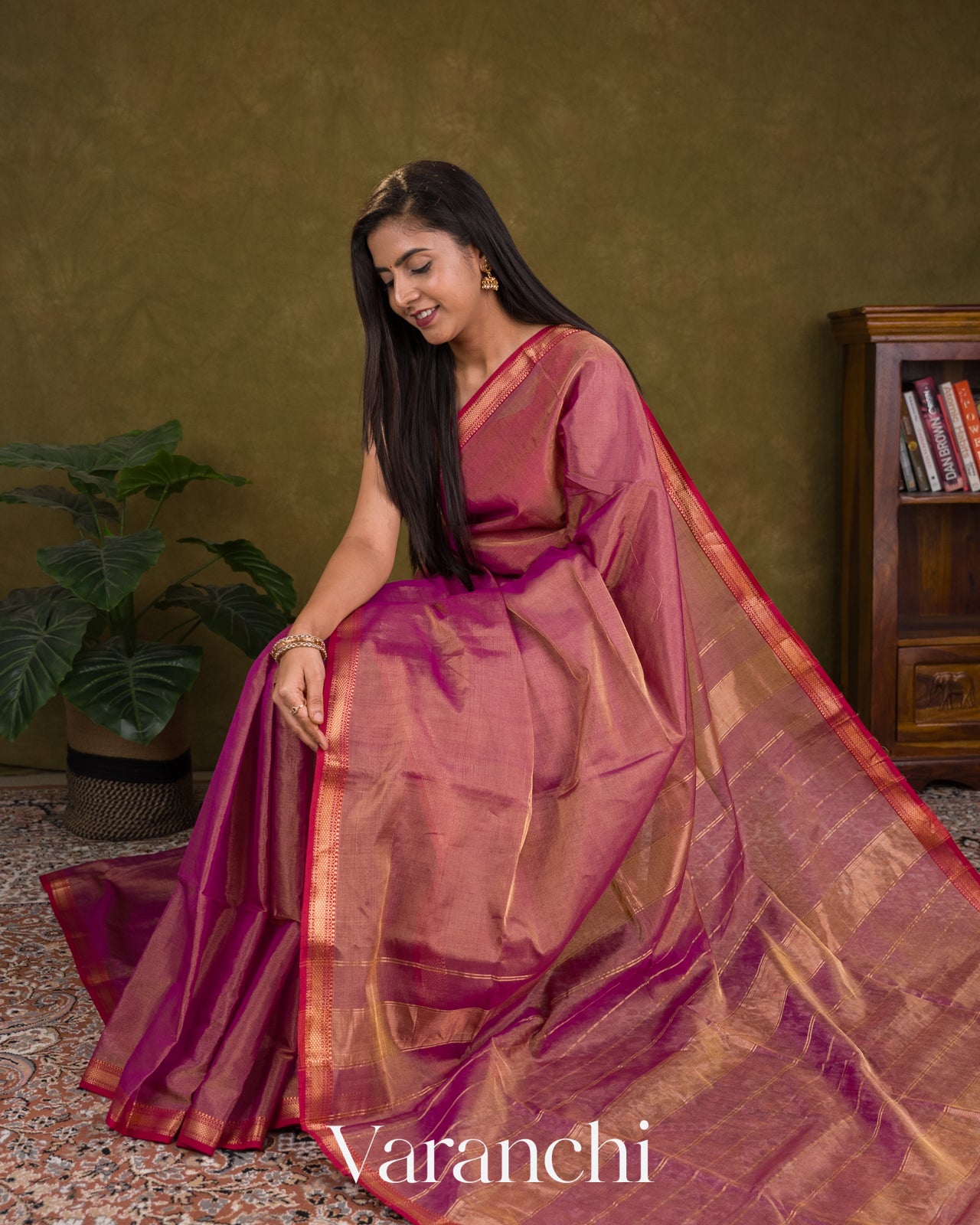 Mauve Pure Maheshwari Silk Cotton Handloom Saree