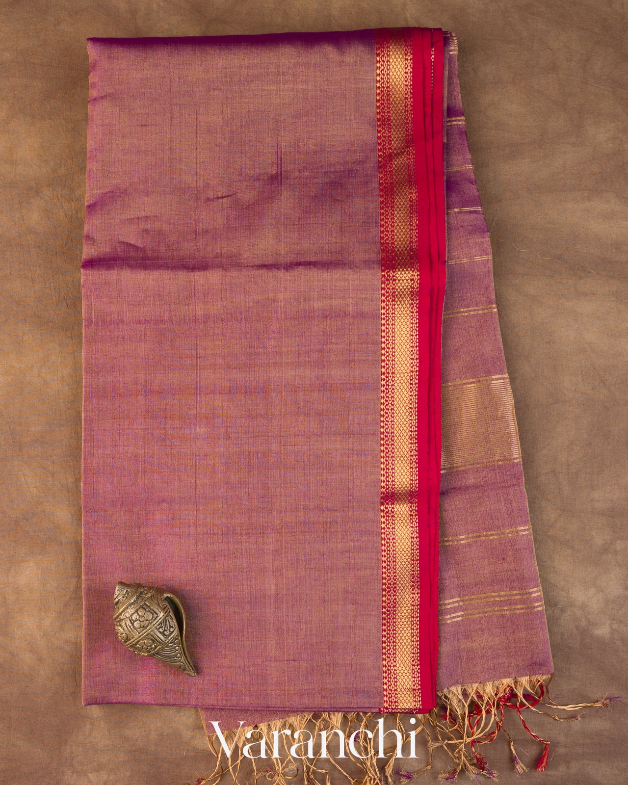 Mauve Pure Maheshwari Silk Cotton Handloom Saree
