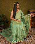 Sage Green Border Pure Maheshwari Silk Cotton Handloom Saree