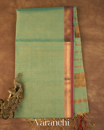 Sage Green Border Pure Maheshwari Silk Cotton Handloom Saree