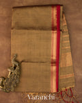 Olive Brown Pure Maheshwari Silk Cotton Handloom Saree