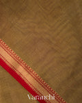 Olive Brown Pure Maheshwari Silk Cotton Handloom Saree