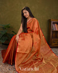 Rust Orange Pure Maheshwari Silk Cotton Handloom Saree