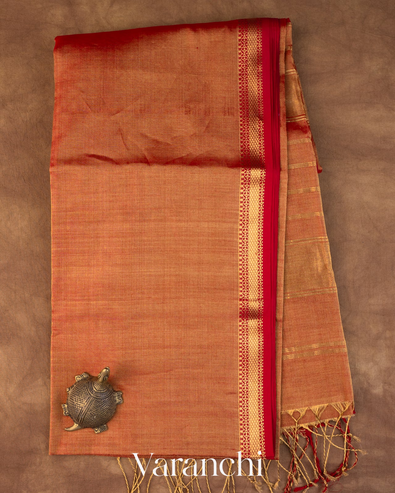 Rust Orange Pure Maheshwari Silk Cotton Handloom Saree