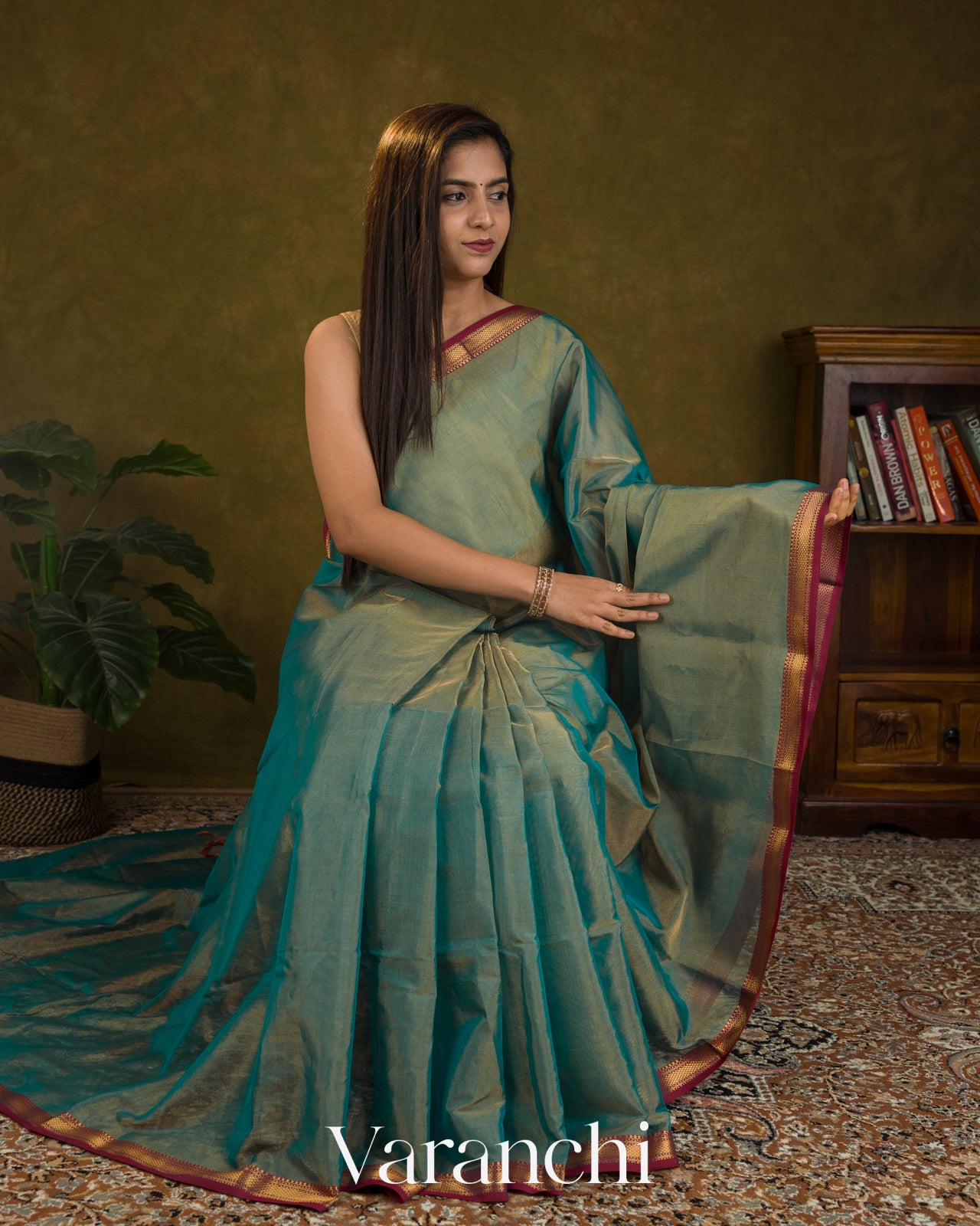 Turquoise Blue Pure Maheshwari Silk Cotton Handloom Saree