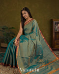 Turquoise Blue Pure Maheshwari Silk Cotton Handloom Saree