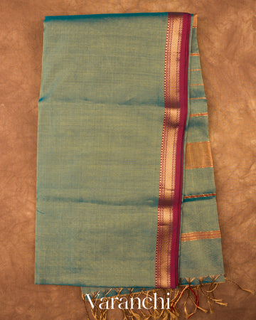 Turquoise Blue Pure Maheshwari Silk Cotton Handloom Saree