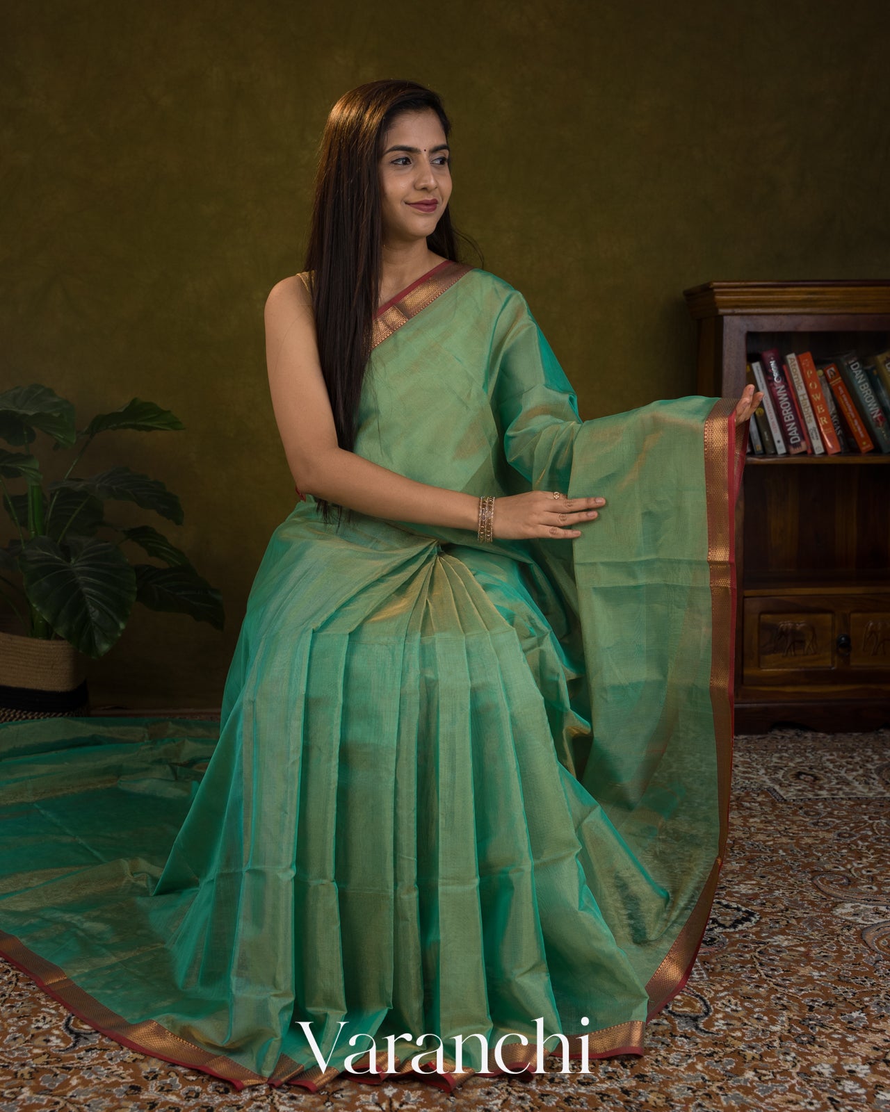 Sea Green Pure Maheshwari Silk Cotton Handloom Saree