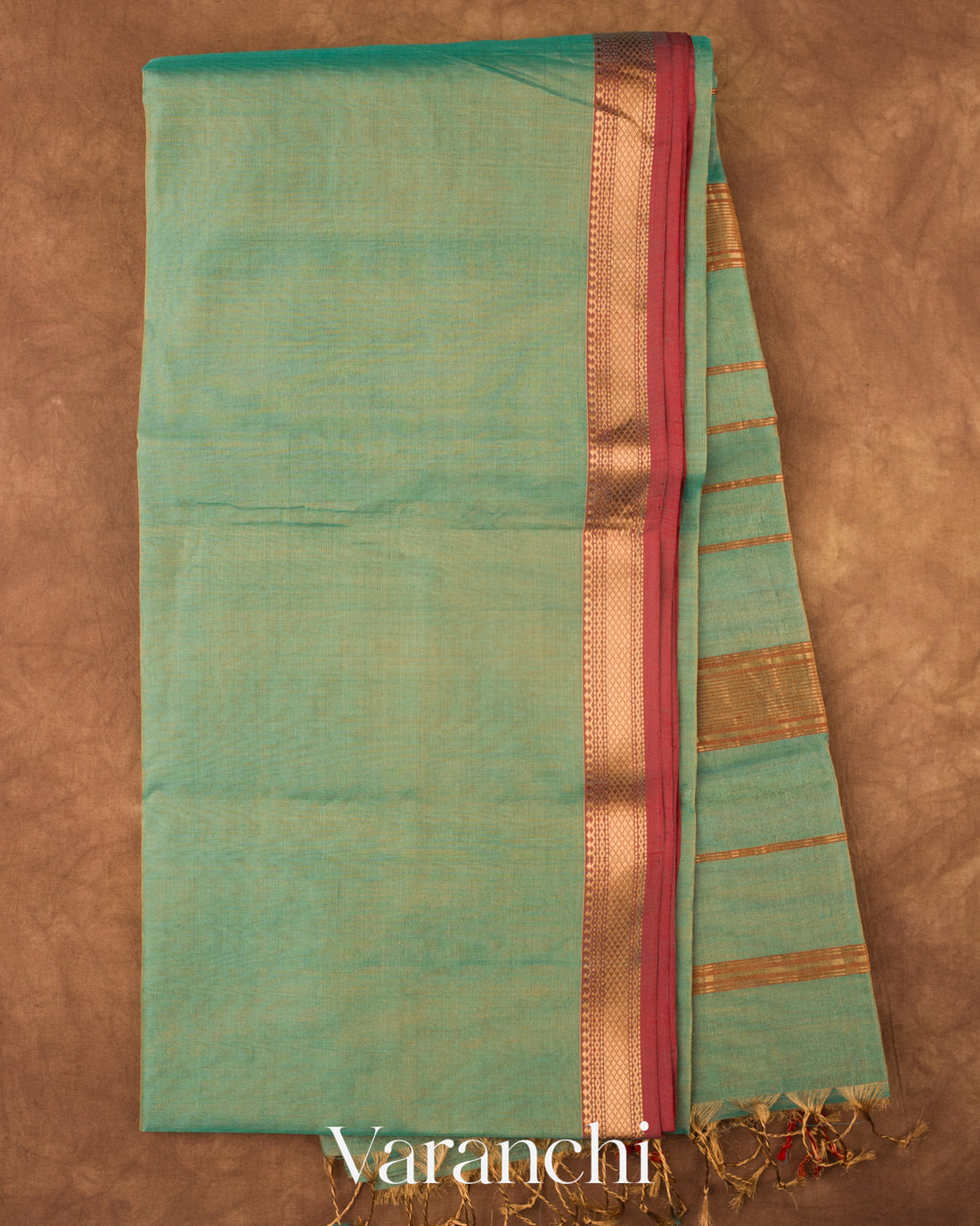 Sea Green Pure Maheshwari Silk Cotton Handloom Saree