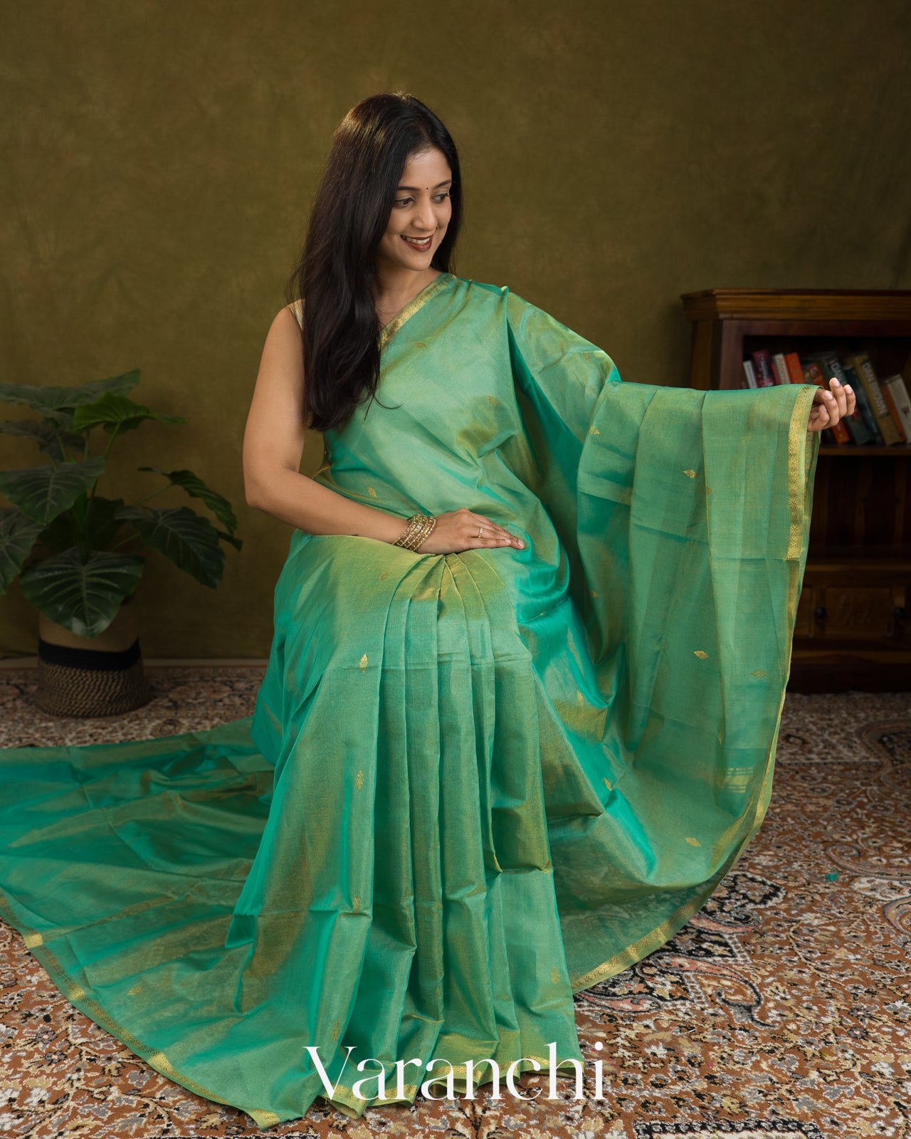 Sea Green Pure Maheshwari Silk Cotton Handloom Saree