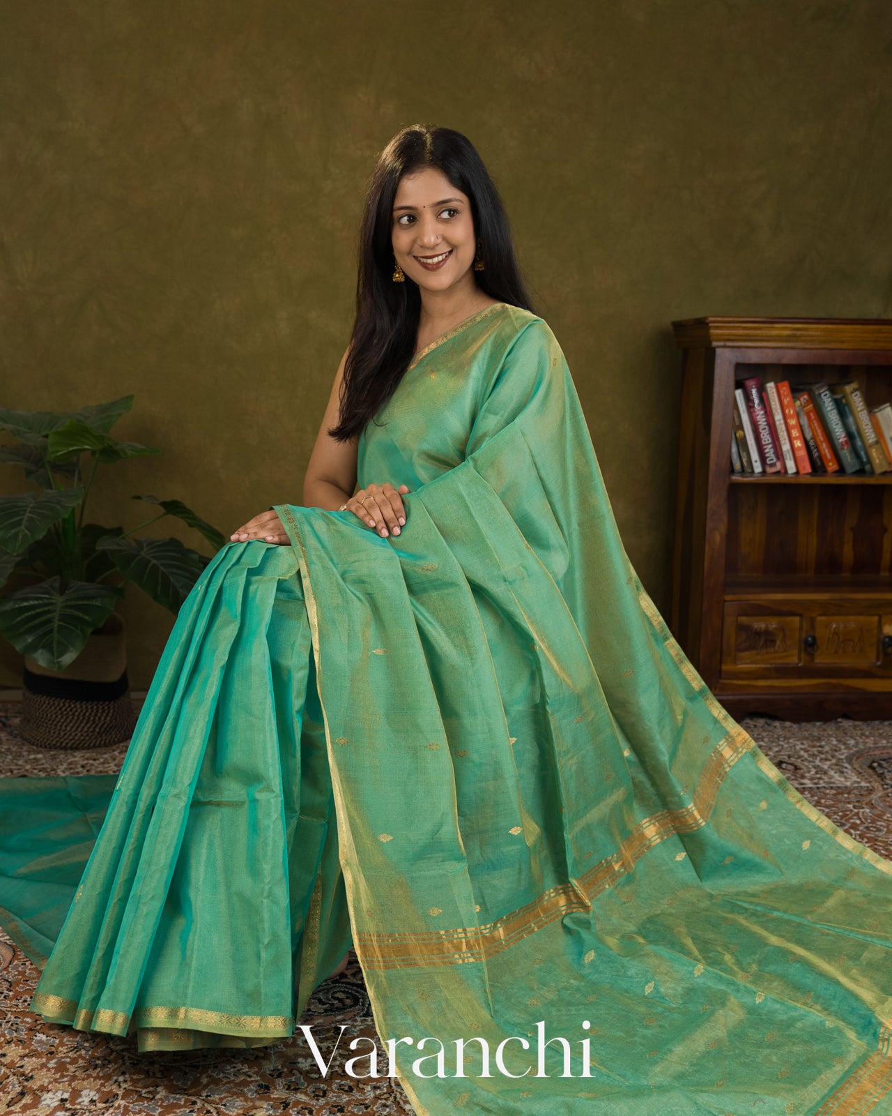 Sea Green Pure Maheshwari Silk Cotton Handloom Saree