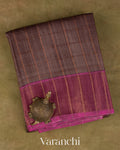 Mauve Striped Pure Tussar Silk Saree