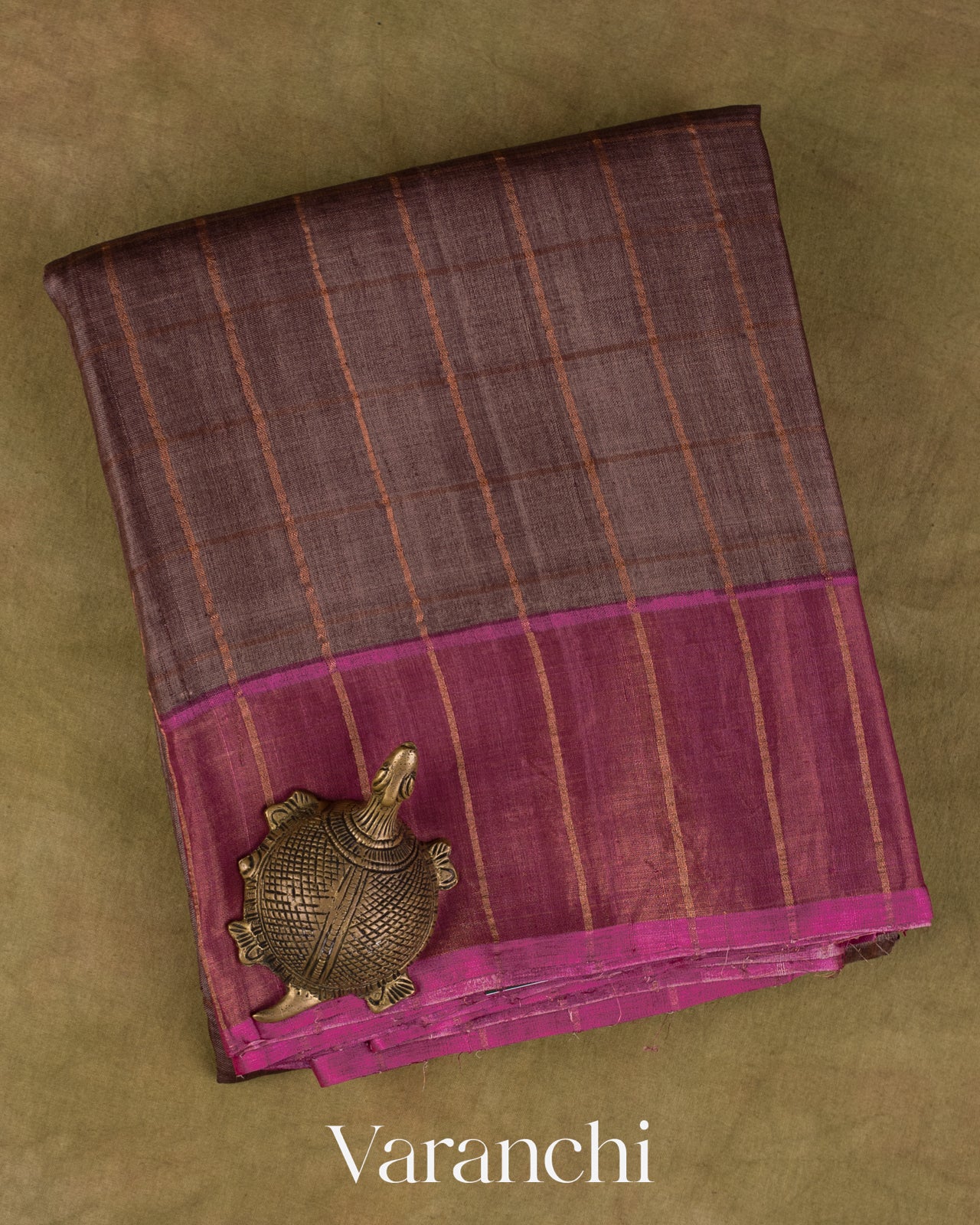 Mauve Striped Pure Tussar Silk Saree