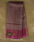Mauve Striped Pure Tussar Silk Saree