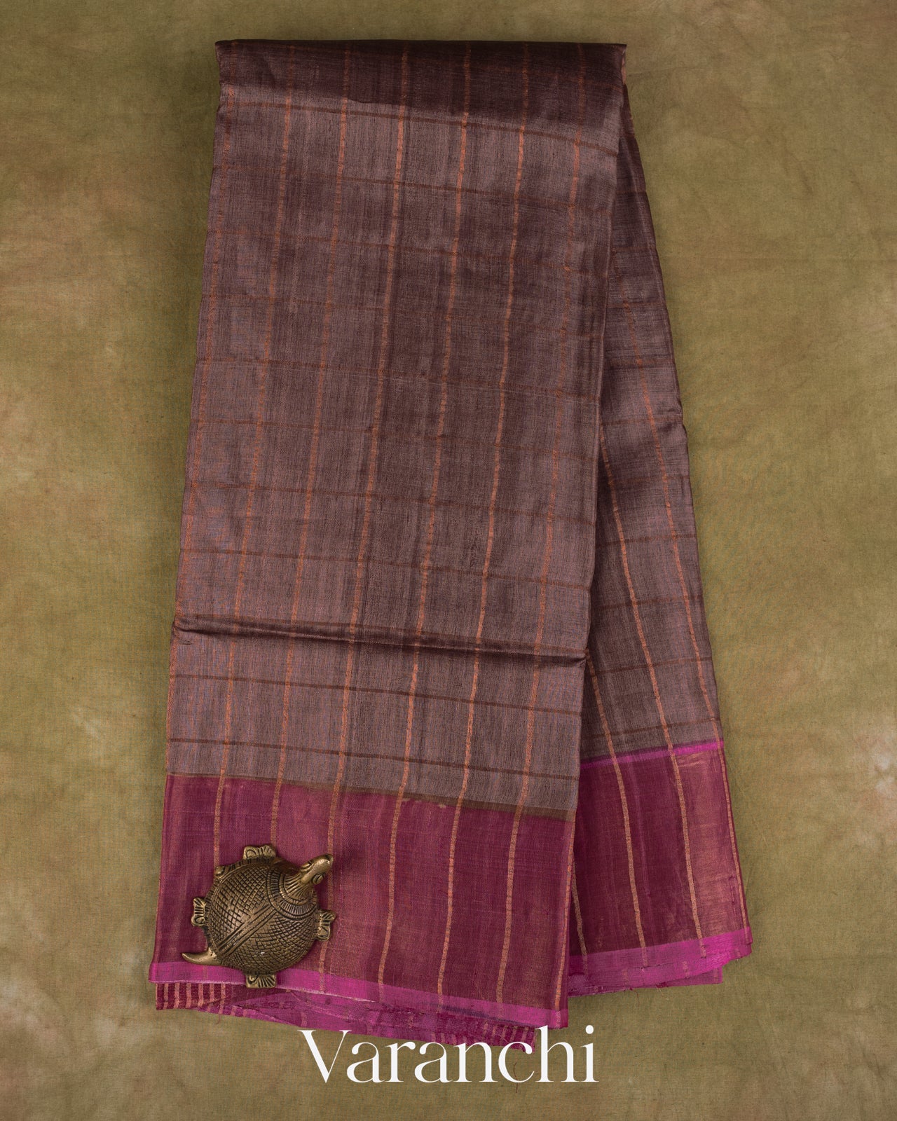 Mauve Striped Pure Tussar Silk Saree