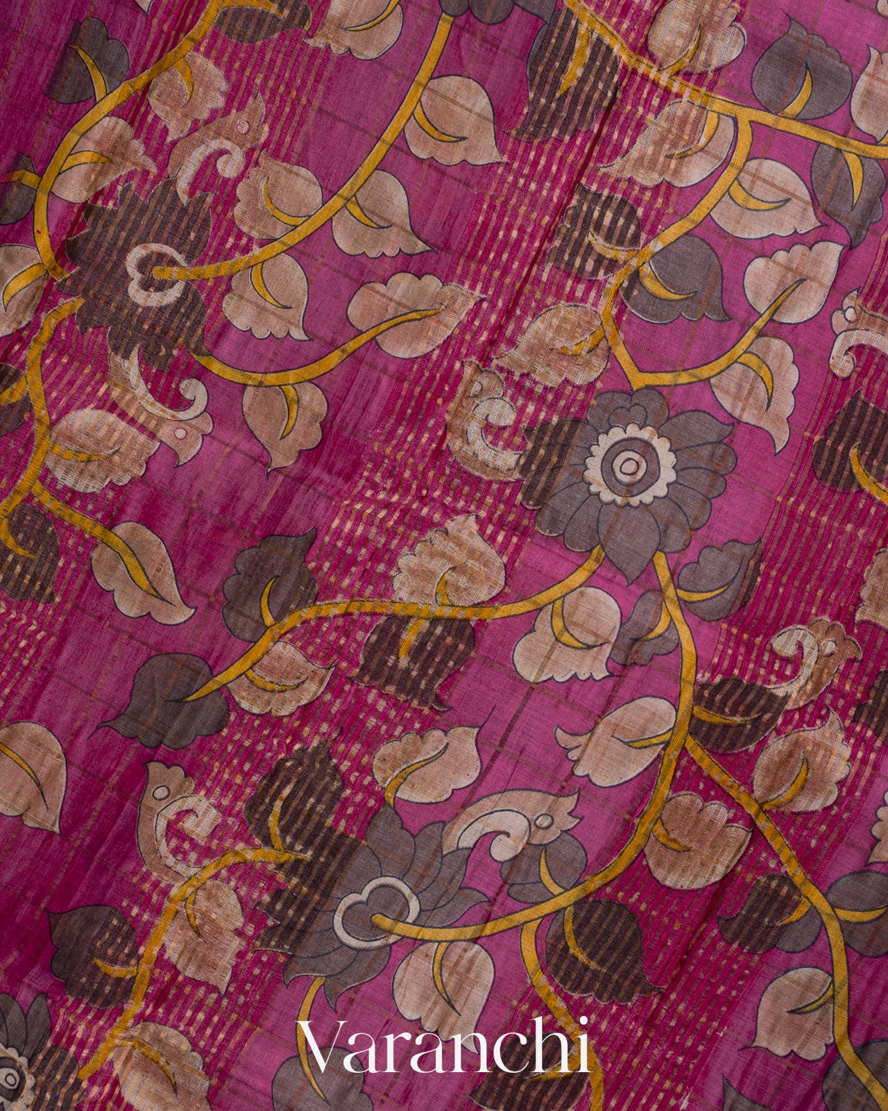 Mauve Striped Pure Tussar Silk Saree