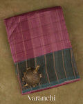 Onion Pink Checkered Pure Tussar Silk Handloom Saree