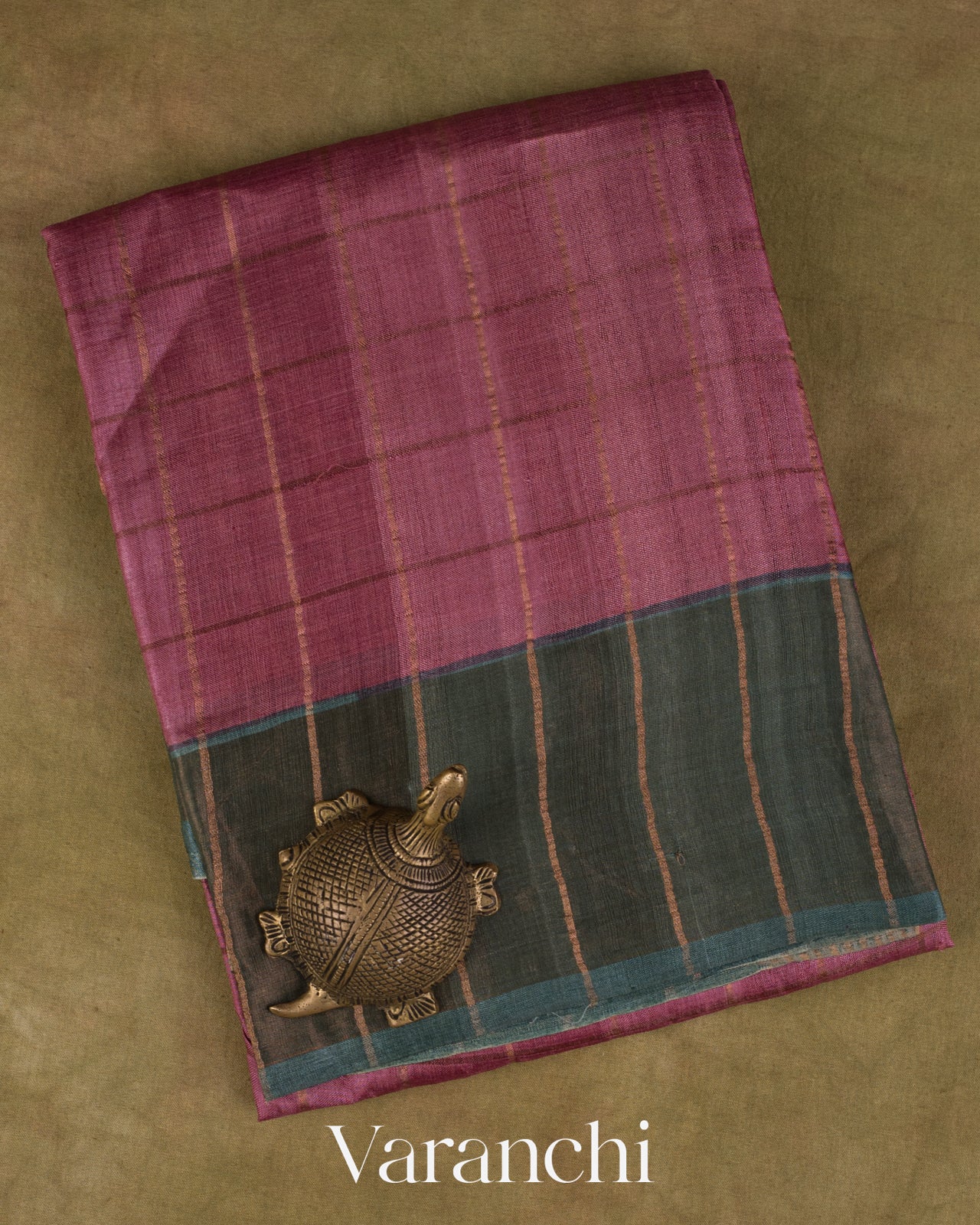 Onion Pink Checkered Pure Tussar Silk Handloom Saree