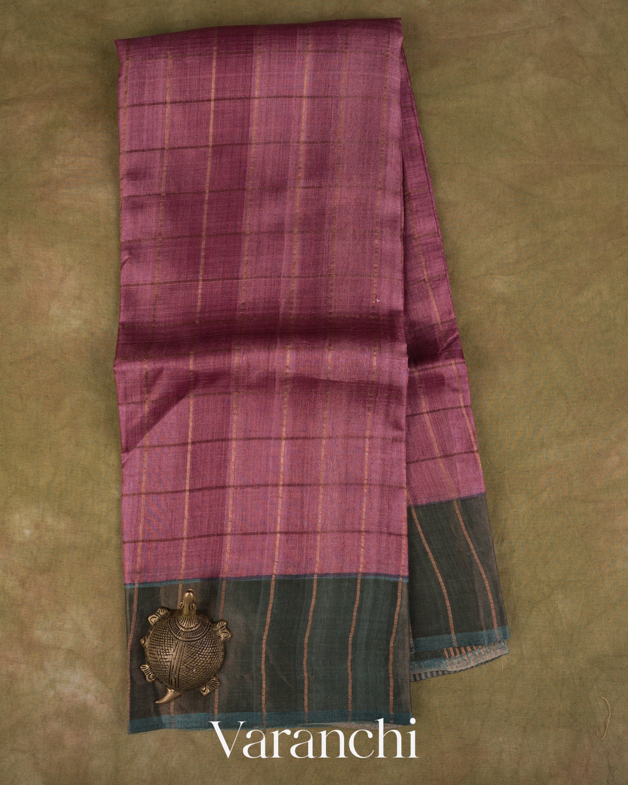 Onion Pink Checkered Pure Tussar Silk Handloom Saree