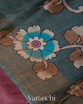 Onion Pink Checkered Pure Tussar Silk Handloom Saree