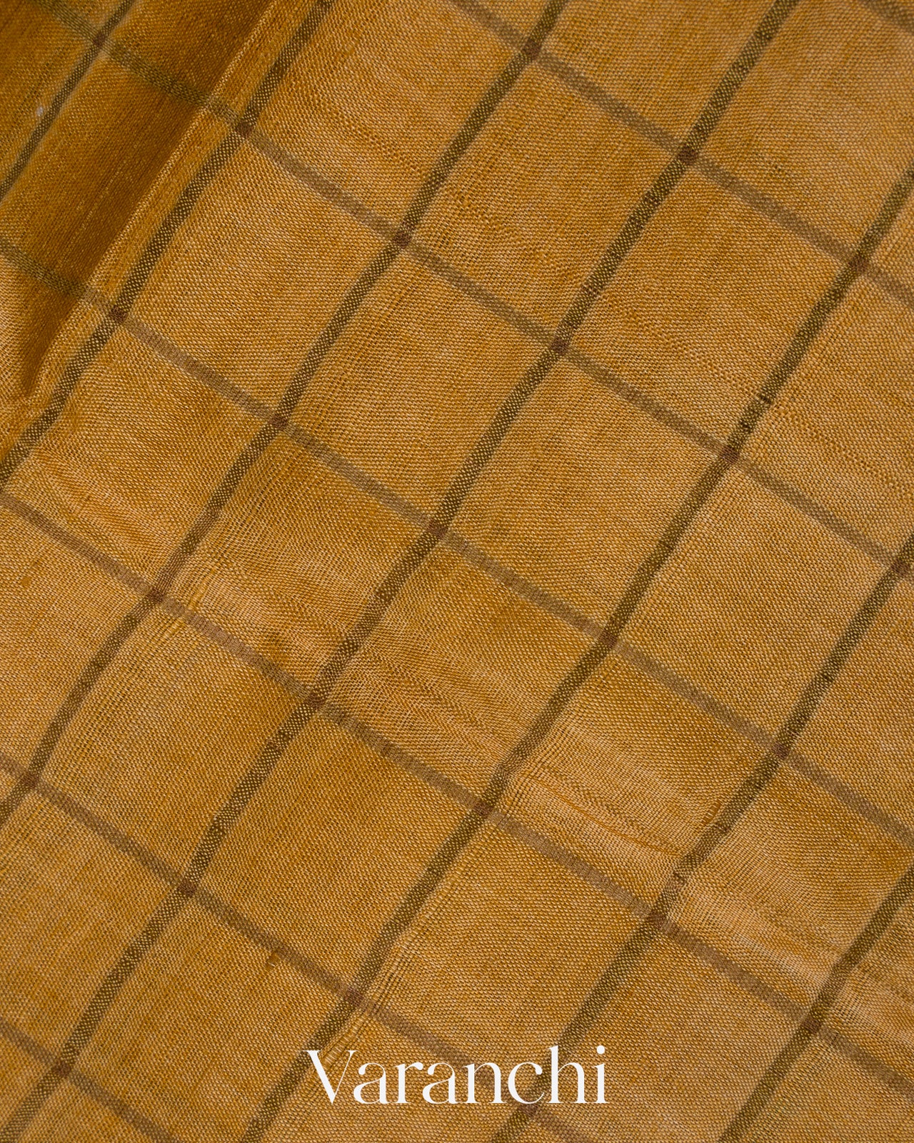 Mustard Yellow Checked Pure Tussar Silk Handloom Saree
