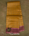 Mustard Yellow Checked Pure Tussar Silk Handloom Saree