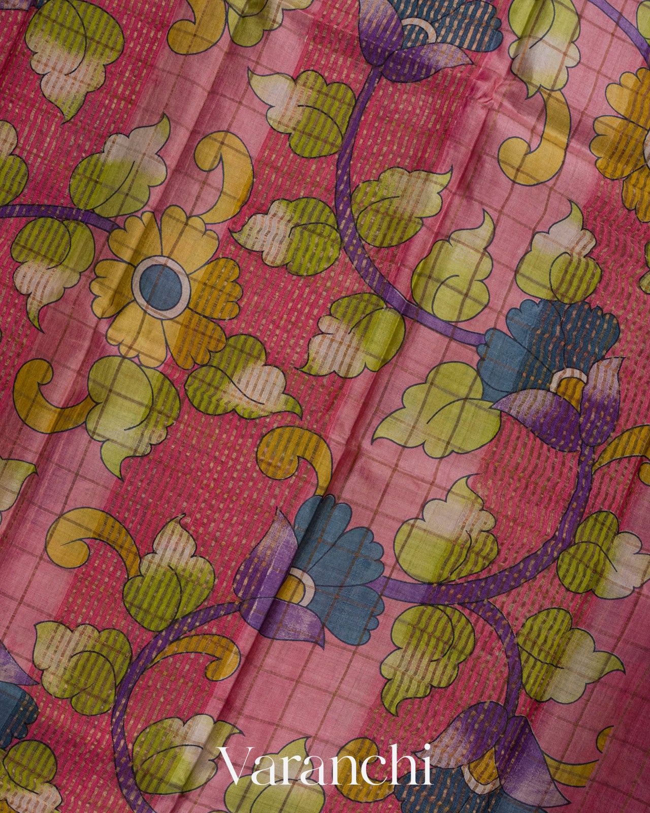 Mustard Yellow Checked Pure Tussar Silk Handloom Saree