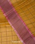 Mustard Yellow Checked Pure Tussar Silk Handloom Saree