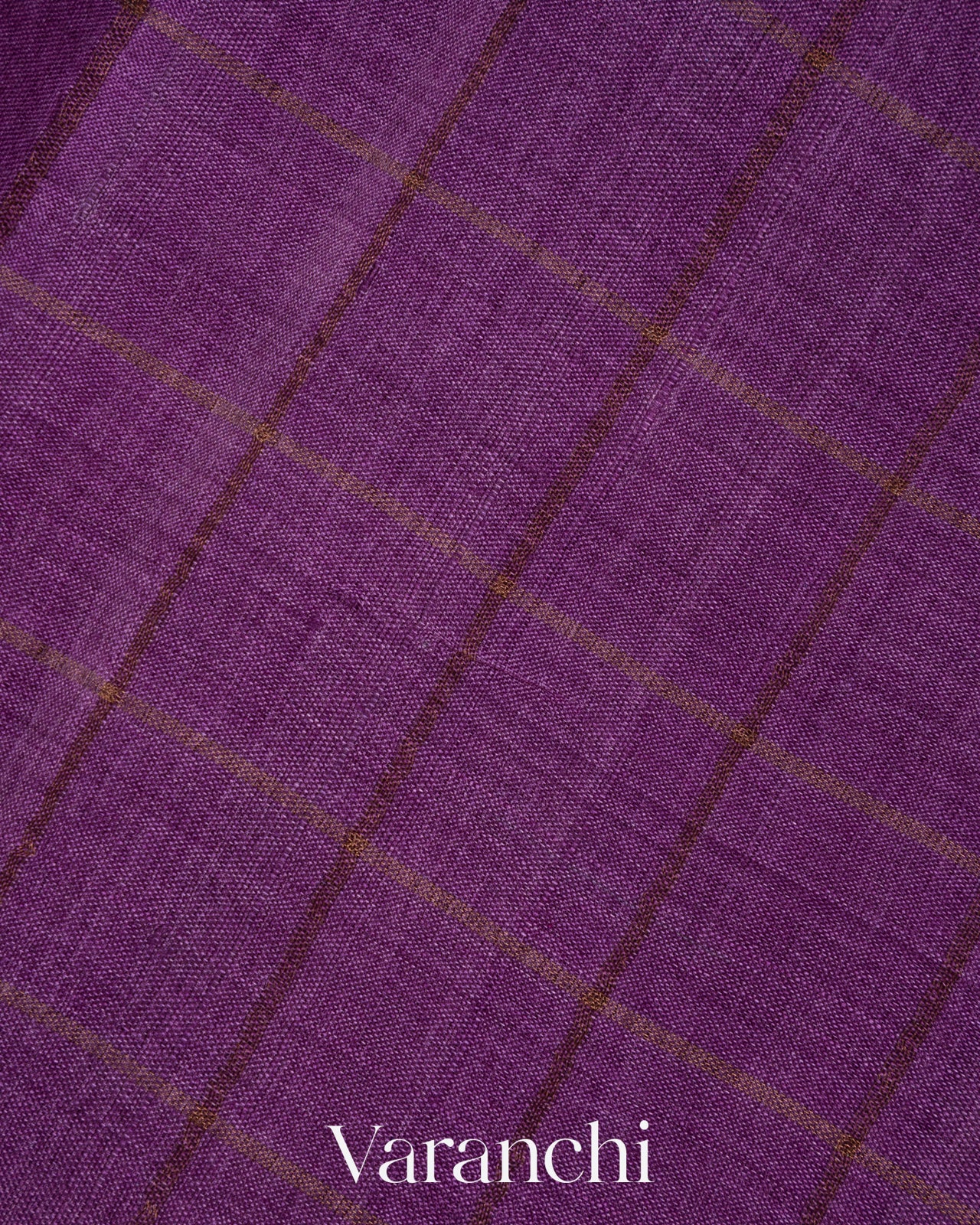 Purple Checked Pure Tussar Silk Handloom Saree
