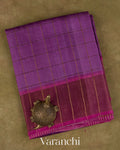 Purple Checked Pure Tussar Silk Handloom Saree