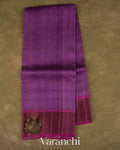 Purple Checked Pure Tussar Silk Handloom Saree