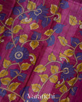Purple Checked Pure Tussar Silk Handloom Saree