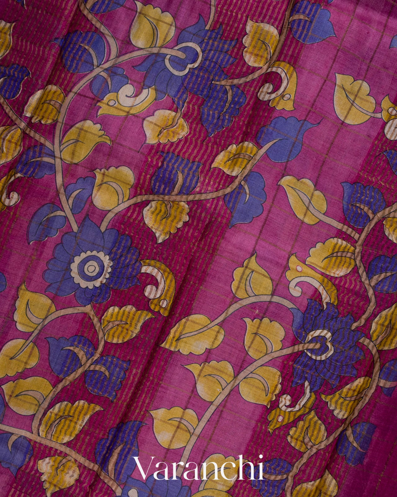 Purple Checked Pure Tussar Silk Handloom Saree